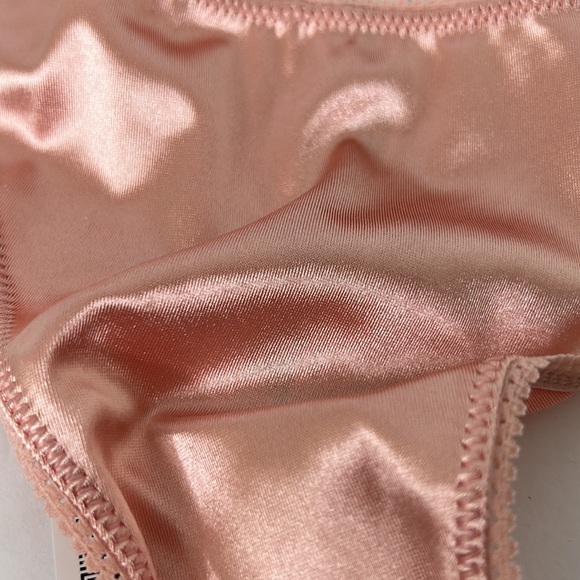 LAST ONE! Silky Satin Vintage Inspired High Leg Stretch Blush Pink Thong Panty - Picture 5 of 14
